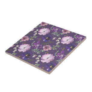 Azulejo Cerâmico Floral Roxo Decoração de Banheiro