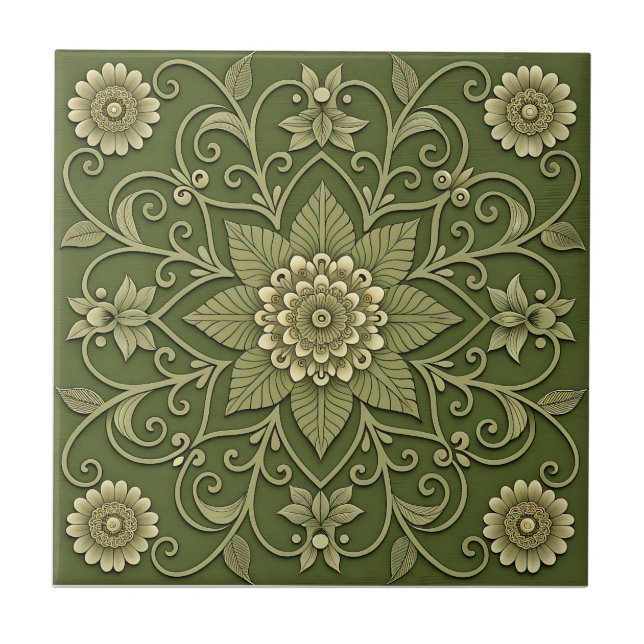 Azulejo Cerâmico Floral Verde (Frente)