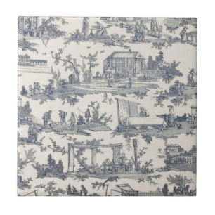 Azulejo cerâmico francês azul e marfim
