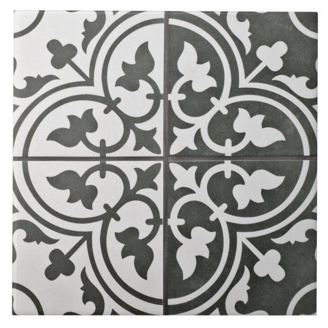 Azulejo Cerâmico Francês - Tulipas Pretas e Branca (Frente)