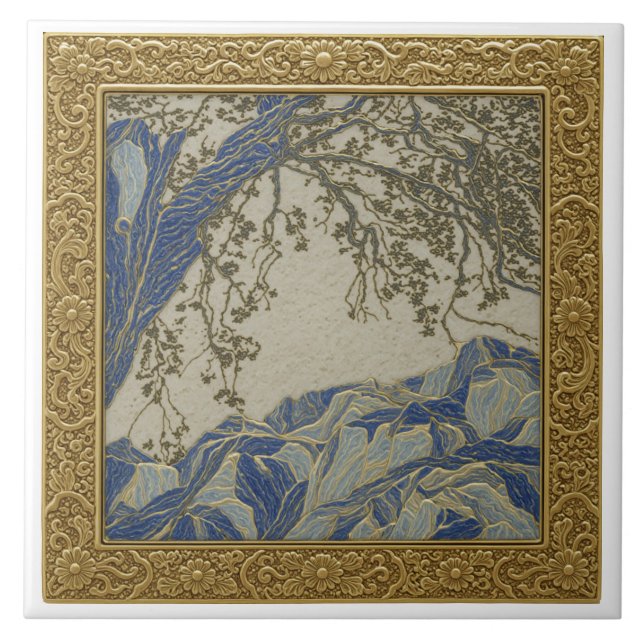 Azulejo Cerâmico French Alps Ouro  Prata + Lápis (Frente)