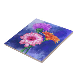 Azulejo Cerâmico Gerberas de Três Cores