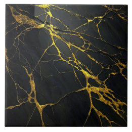 Azulejo Cerâmico Granito Preto com Veias Douradas
