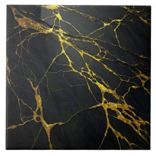 Azulejo Cerâmico Granito Preto com Veias Douradas