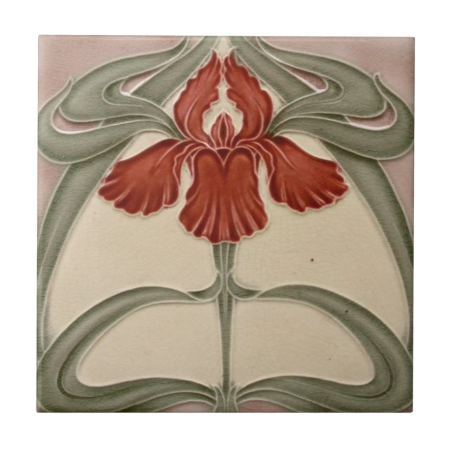 Azulejo cerâmico - Iris Art Nouveau Floral Orange (Frente)