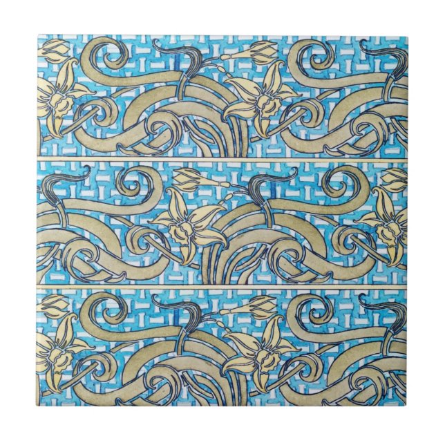 Azulejo Cerâmico Jonquil Blu Art Nouveau (Frente)
