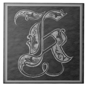 Azulejo cerâmico K Monograma "Cinza Real"