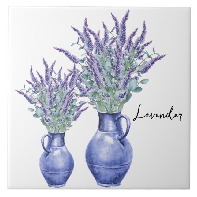Azulejo cerâmico/Lavanda Trivet-Floral (Frente)