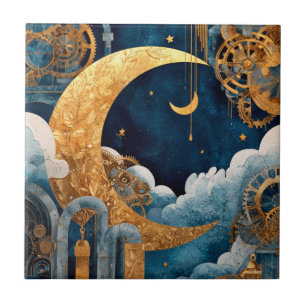 Azulejo Cerâmico Lua Steampunk Aquarela