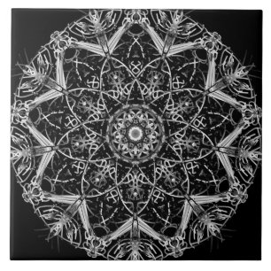Azulejo Cerâmico Mandala Preto e Branco
