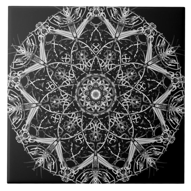 Azulejo Cerâmico Mandala Preto e Branco (Frente)