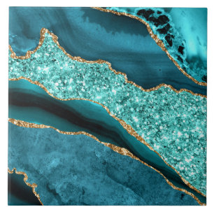 Azulejo Cerâmico Mármore Azul Turquesa Dourado Bri