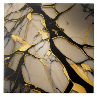Azulejo Cerâmico Mármore Dourado com Veias Cristal