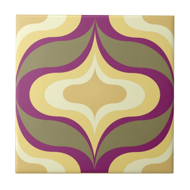 Azulejo Cerâmico Marrom Verde Padrão Retro (Frente)