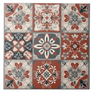 Azulejo Cerâmico Mediterrâneo Vermelho e Cinza