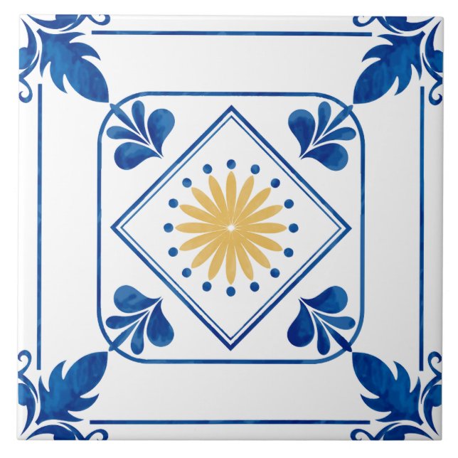 Azulejo cerâmico mediterrânico Rosette (Amarelo) (Frente)
