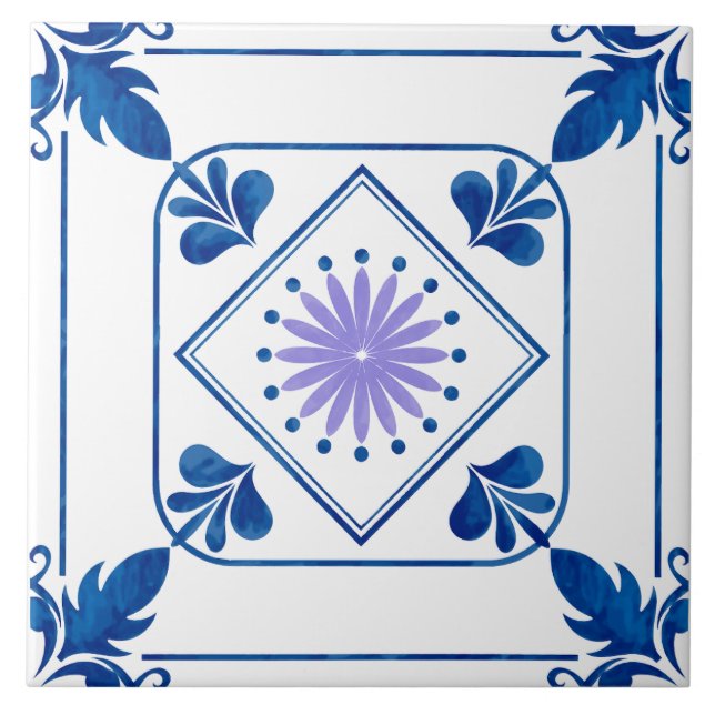 Azulejo cerâmico mediterrânico Rosette (Lilac) (Frente)