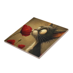 Azulejo Cerâmico Moderno Clássico Gato Preto e Bra