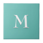 Azulejo cerâmico monograma de TEAL simples<br><div class="desc">Azulejo cerâmico leve simples e elegante com monograma personalizável e opcional. Projetado para coordenar com a versão de notas de música. Eliminar monograma para azulejo simples. Disponível em outras cores e com itens correspondentes.</div>