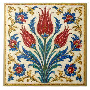 Azulejo Cerâmico Mural Floral de Tulipa Otomana Or