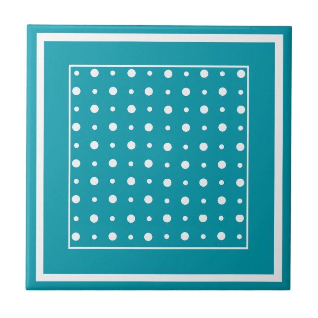 Azulejo cerâmico na moda, Bolinhas brancas em teal (Frente)