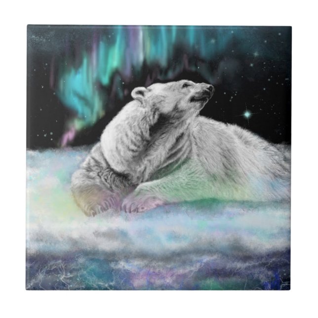 Azulejo Cerâmico Noturno Polar Bear - Pintura (Frente)