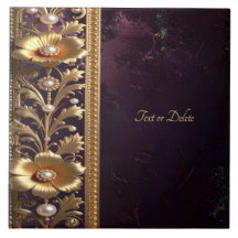 Azulejo Cerâmico Ornamento Floral Dourado