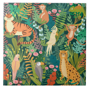 Azulejo cerâmico padrão colorido animais savana