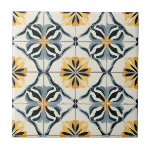 Azulejo Cerâmico Padrão Dourado Azul e Branco Esma