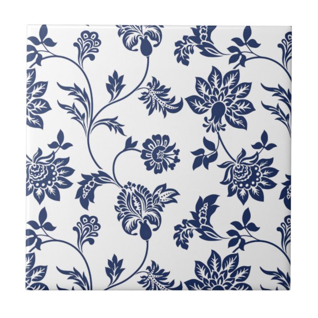 Azulejo cerâmico - Padrão Floral Azul e Branco (Frente)