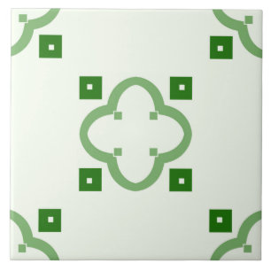 Azulejo cerâmico - Padrão verde em branco