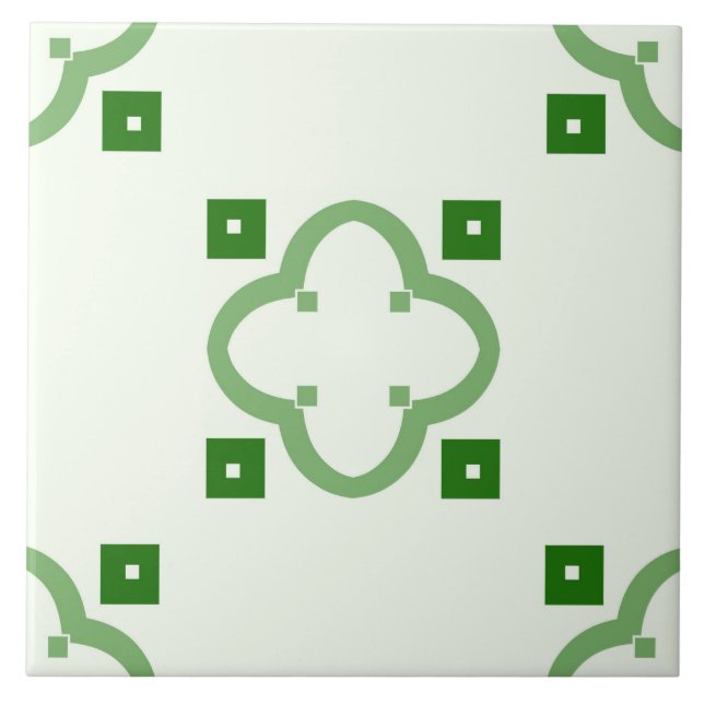 Azulejo cerâmico - Padrão verde em branco (Frente)