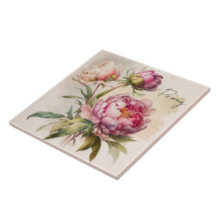 Azulejo cerâmico/Peônia Trivet-Floral