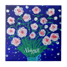 Azulejo Cerâmico Personalizado de Rosas Rosadas