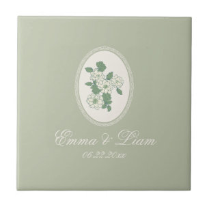 Azulejo Cerâmico Personalizado Verde Salvia para C