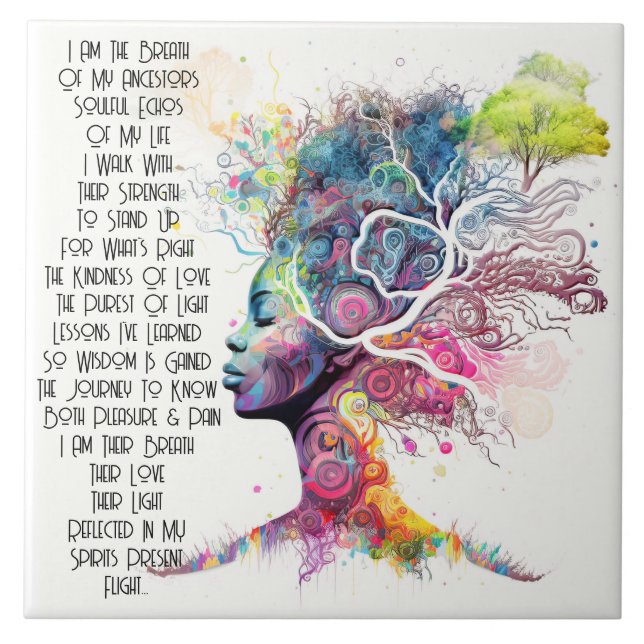Azulejo cerâmico Poem do Ancestor da Mulher Inspir (Frente)