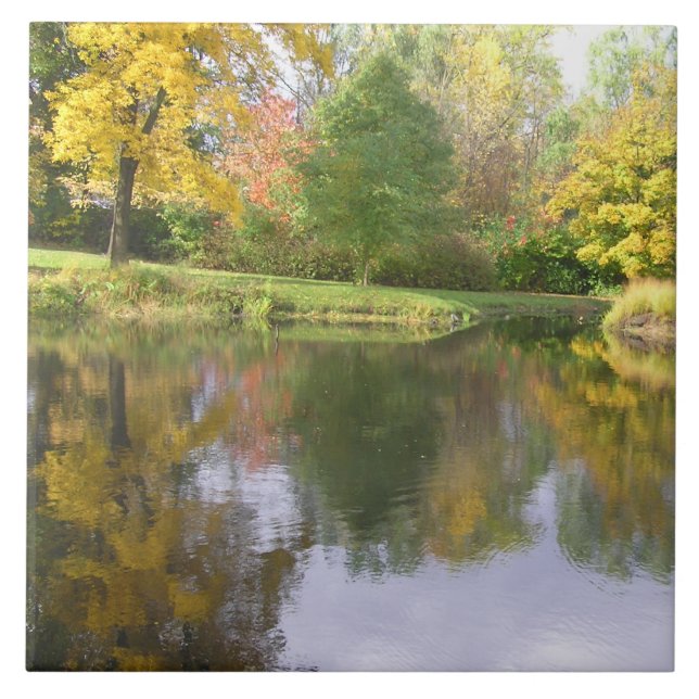 AZULEJO CERÂMICO/POND/ÁRVORES BUCOLIC REFLETIDOS/F (Frente)