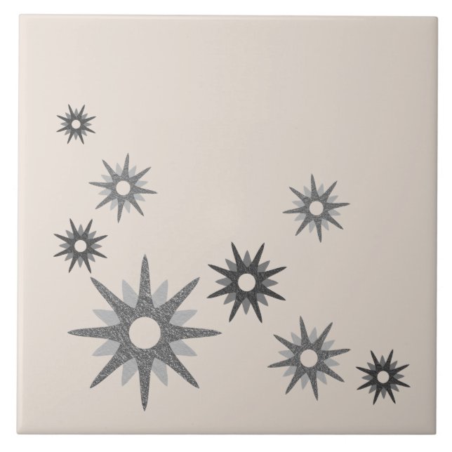 Azulejo Cerâmico Prateado Estrela Explosão Moderno (Frente)