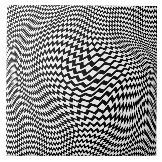 Azulejo Cerâmico Preto Branco Op Art Hipnótico Zig (Frente)