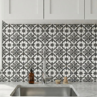 Azulejo cerâmico preto e branco barroco vintage or