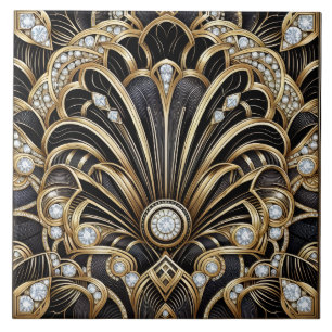 Azulejo Cerâmico Preto e Dourado de Luxo Art Déco