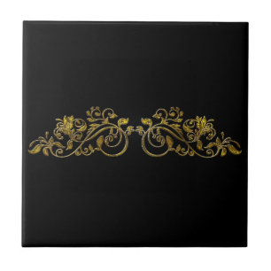 Azulejo cerâmico preto e ouro-elegância