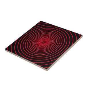 Azulejo Cerâmico Preto Listrado Vermelho Redondo E