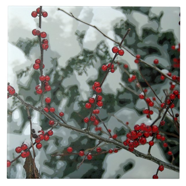 Azulejo cerâmico Red Frozen Winter Berries Holidy (Frente)