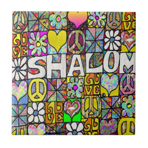 Azulejo Cerâmico Retro Psicodélico Shalom LOVE dos