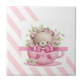 Azulejo cerâmico, risca rosa e branca