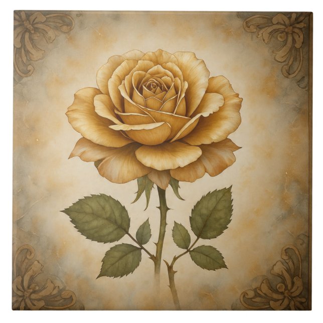 Azulejo cerâmico Rosa, belo e Dourado, (Frente)