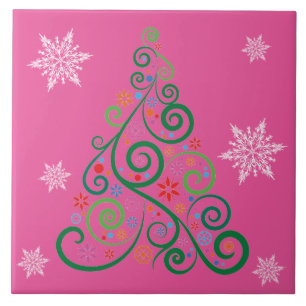 Azulejo Cerâmico Rosa de Árvore de Natal