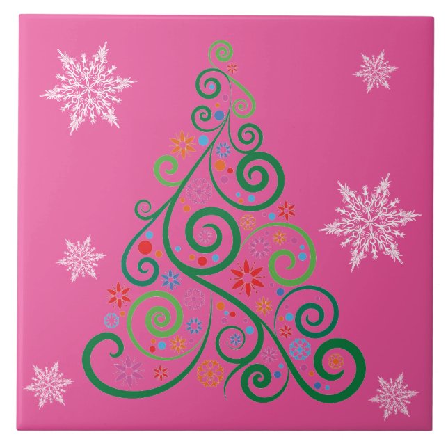 Azulejo Cerâmico Rosa de Árvore de Natal (Frente)