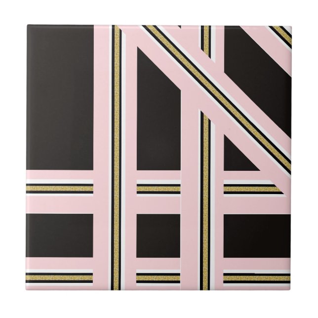 Azulejo Cerâmico Rosa e Branco com Faixa Preta Dou (Frente)